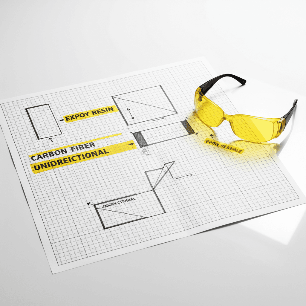 Composite ply layup chart on worktable with annotations